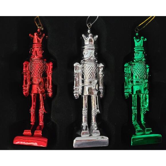 New Dillards Trimsetter Set 3 Nutcracker Christmas Tree ORNAMENTS Red Green Silv - Picture 2 of 5